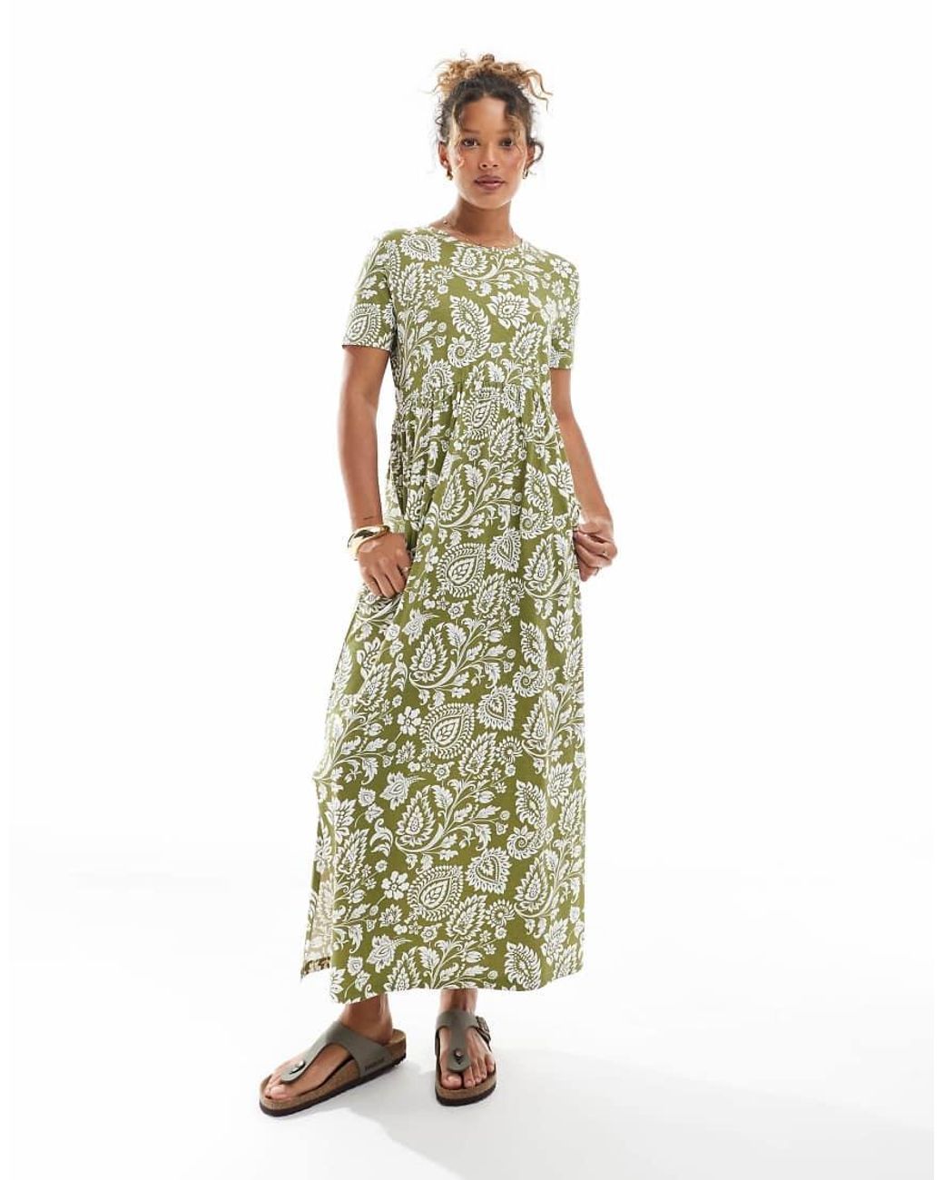 Threadbare Green Short Sleeve Jersey Midi Dress With Drop Waist