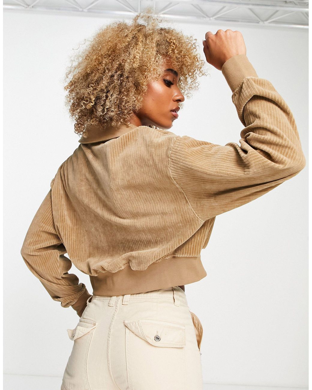 Nike Cropped Velour Quarter Zip Sweatshirt in Brown | Lyst