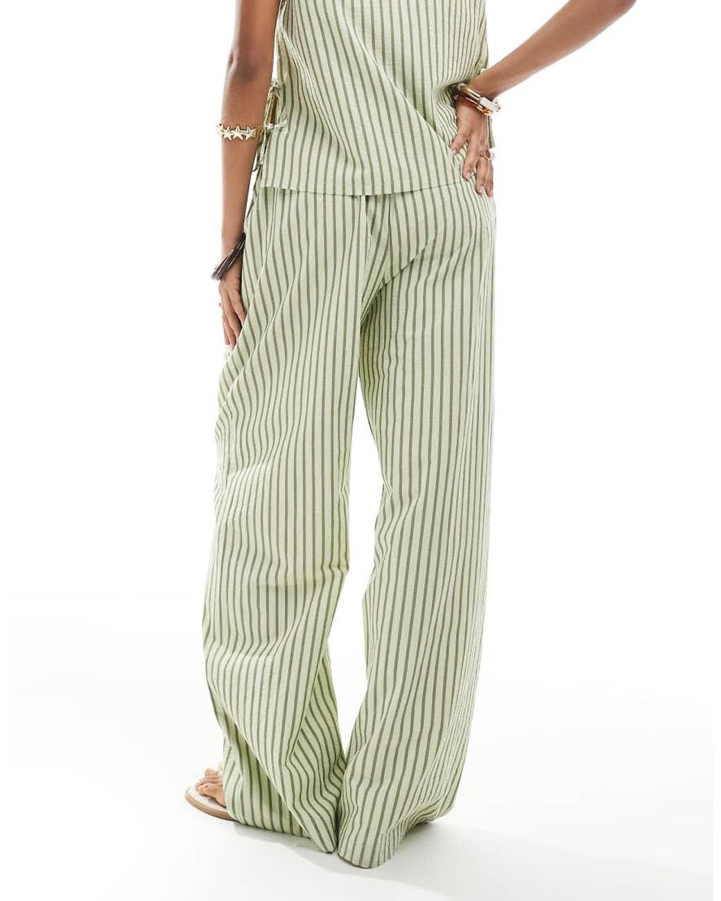 ASOS Natural Seersucker Pull On Straight Leg Trousers Co-ord