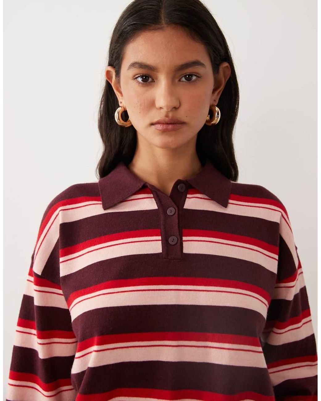 Cotton On Red Boxy Long Sleeve Polo Knit Top