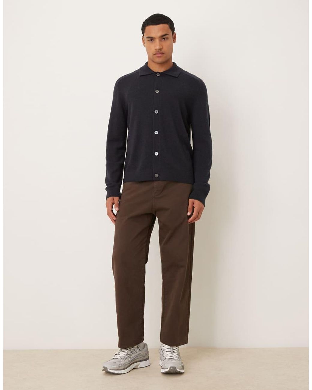 ARKET Blue Pure Wool Cardigan With Button Front And Polo Collar for men