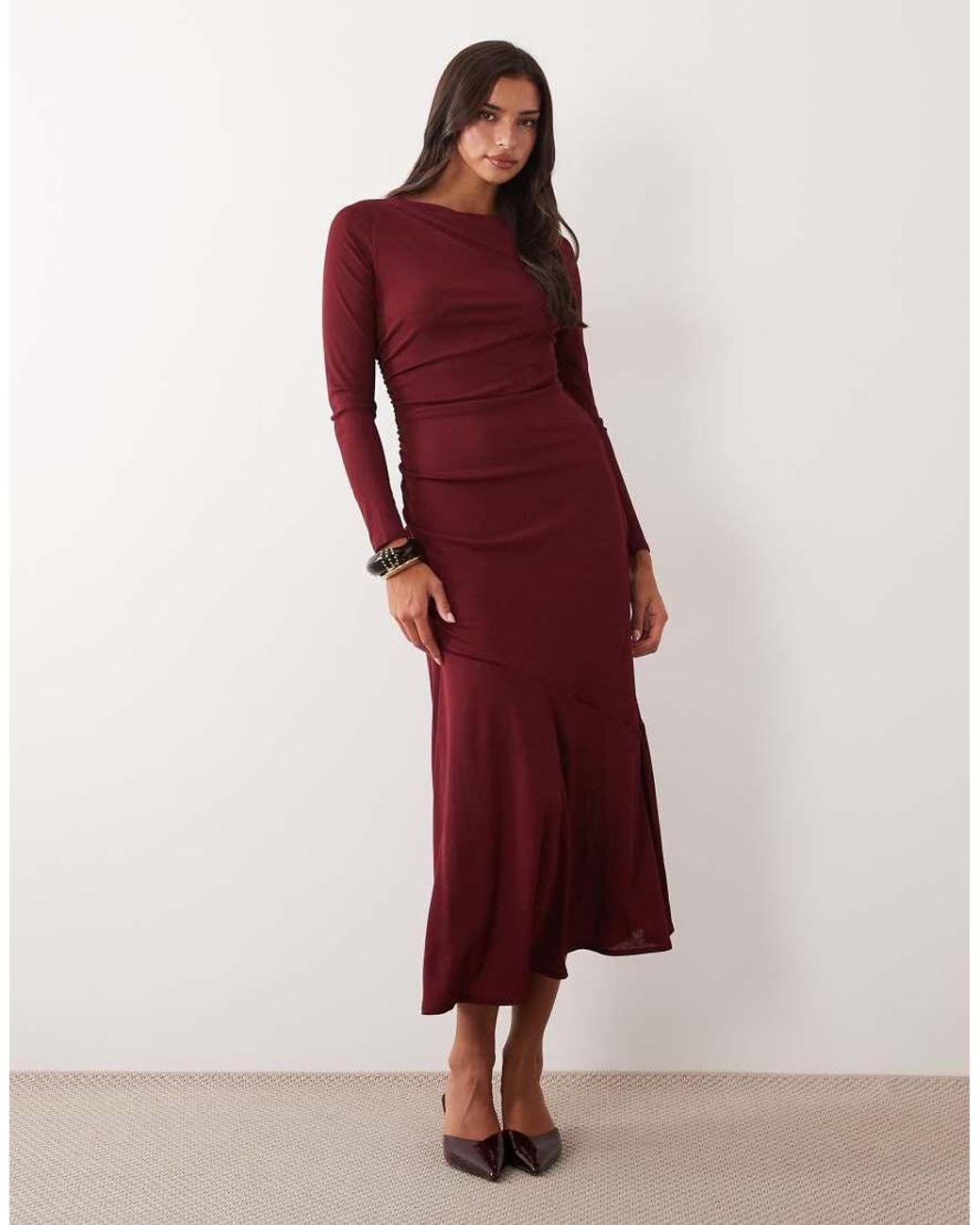Nobody's Child Red Tallulah Boat Neck Chiffon Hem Midi Dress