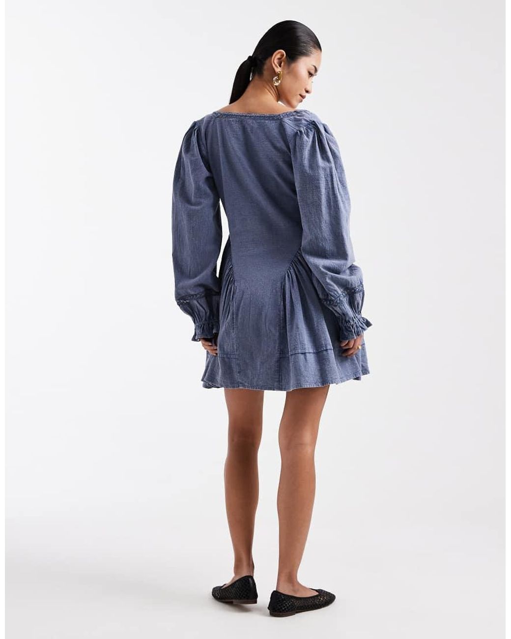 Miss Selfridge Blue Long Sleeve Chambray Mini Dress