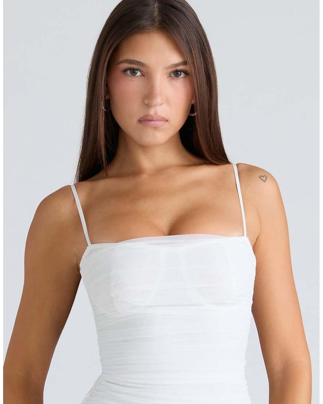 House Of Cb White Fornarina Gathered Stretch Mesh Midi Dress