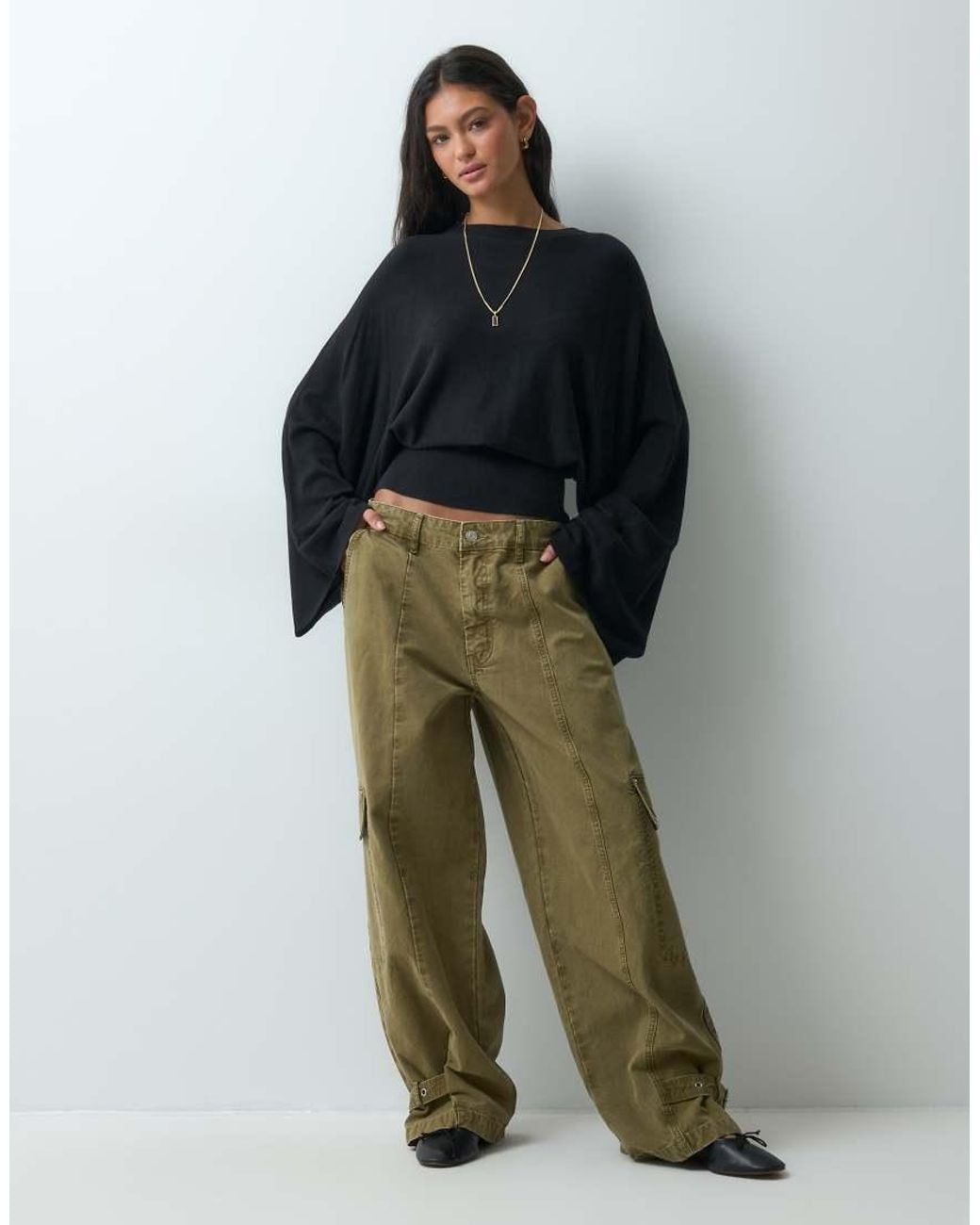 ASOS Black Knitted Batwing Waisted Long Sleeve Top