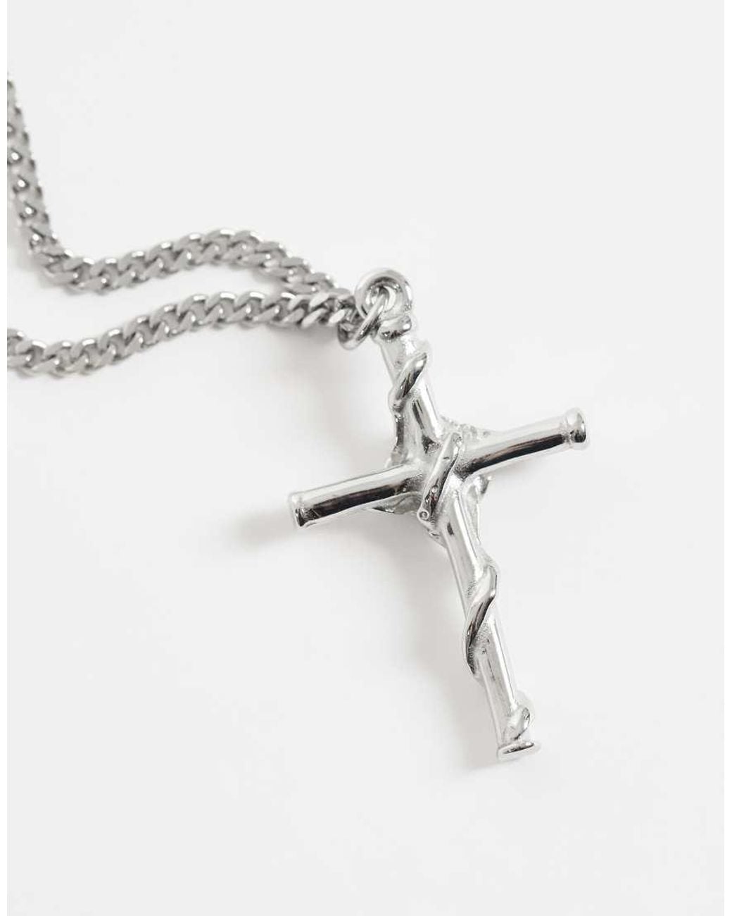 ASOS White Waterproof Stainless Steel Rose Centre Cross Pendant Necklace for men