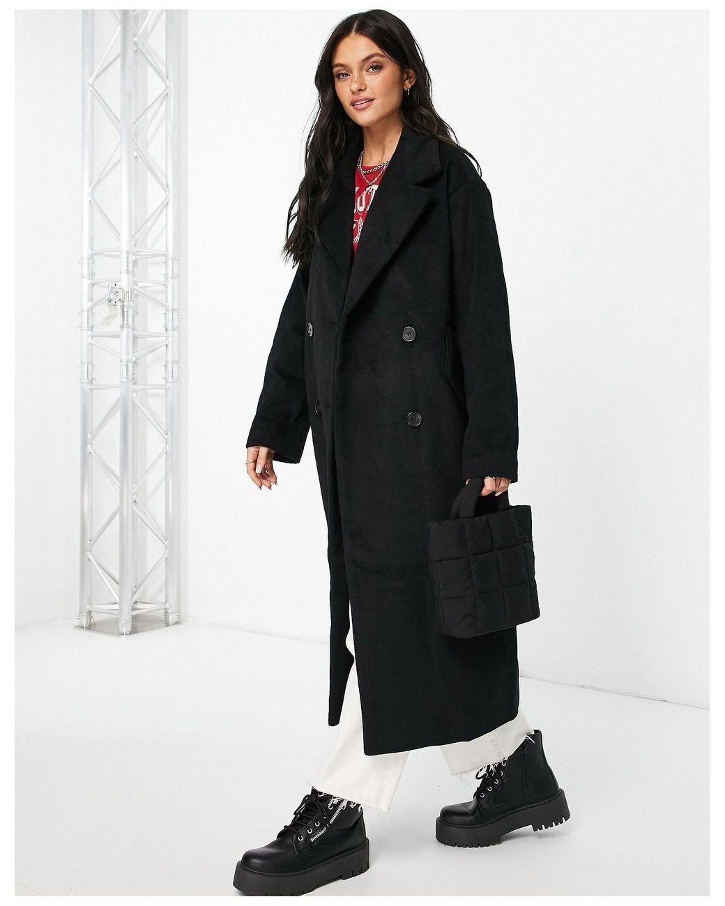 Monki Oversized Long Coat in Black | Lyst
