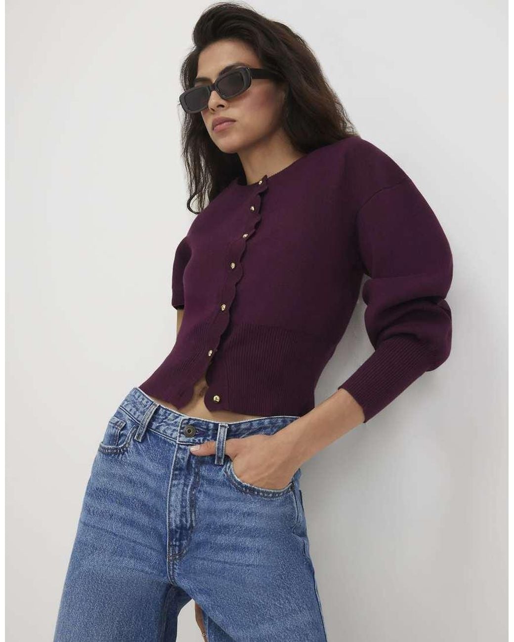 River Island Purple Scallop Detail Knit Cardigan