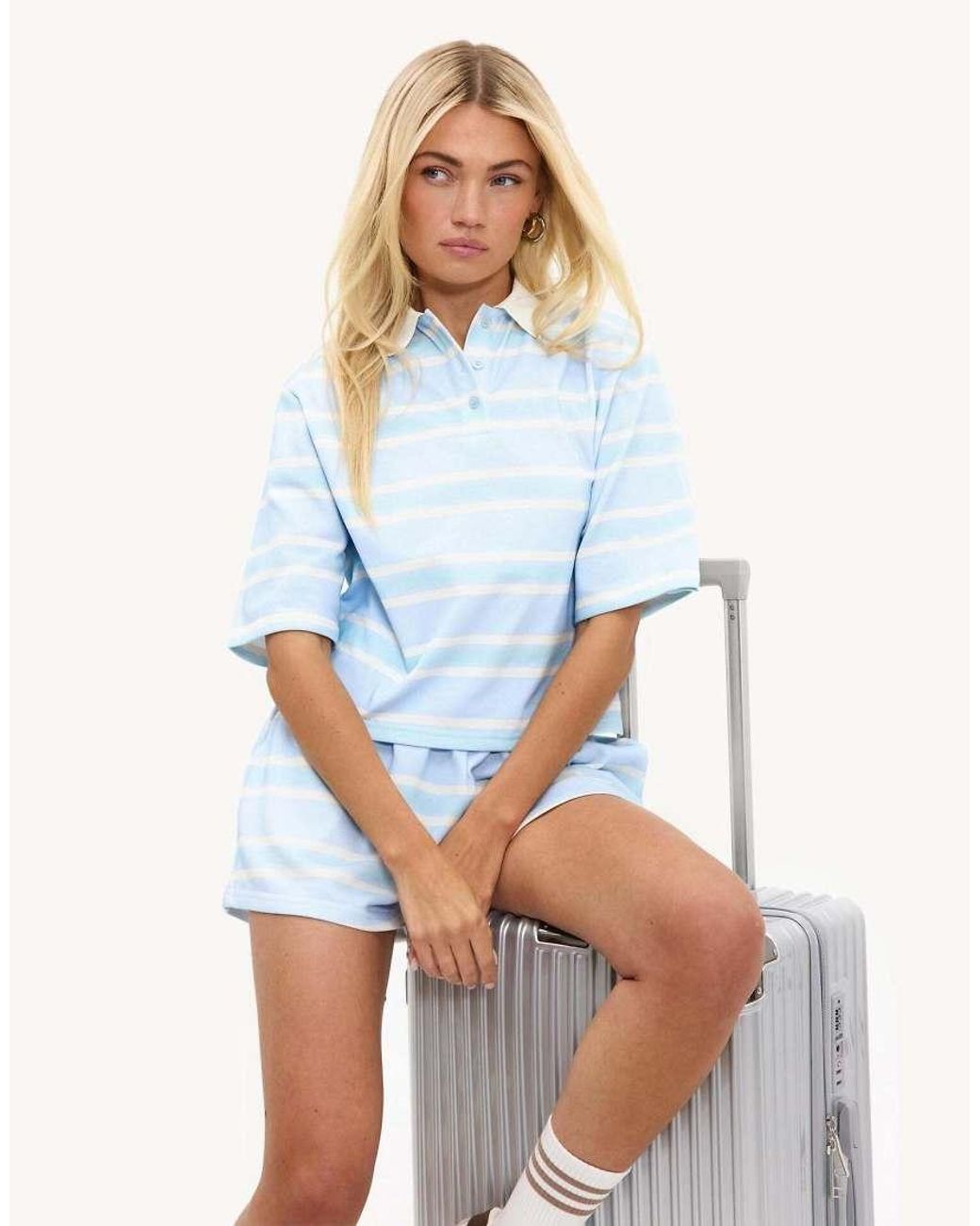 Loavies Blue Easy Does It Short-Sleeved Polo Shirt With Stripes