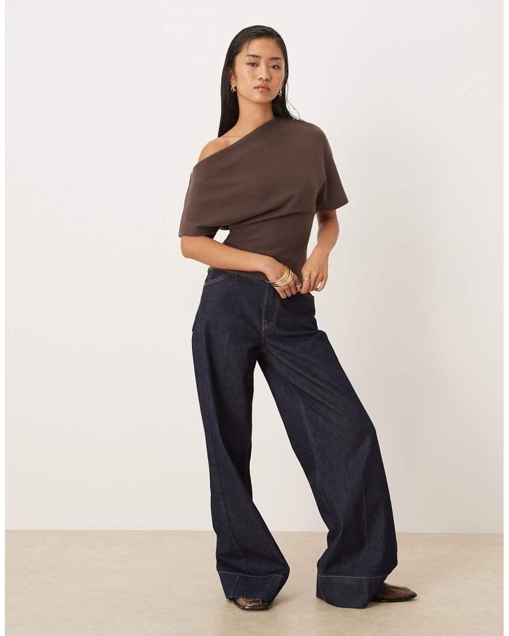 Gina Tricot Brown Soft Asymmetric Top