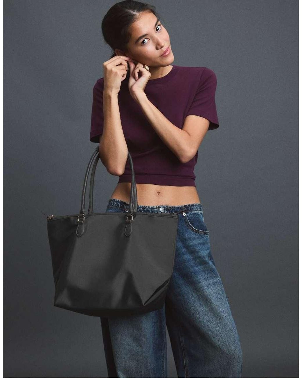 Stradivarius Gray Contrast Crossbody Shopper Bag