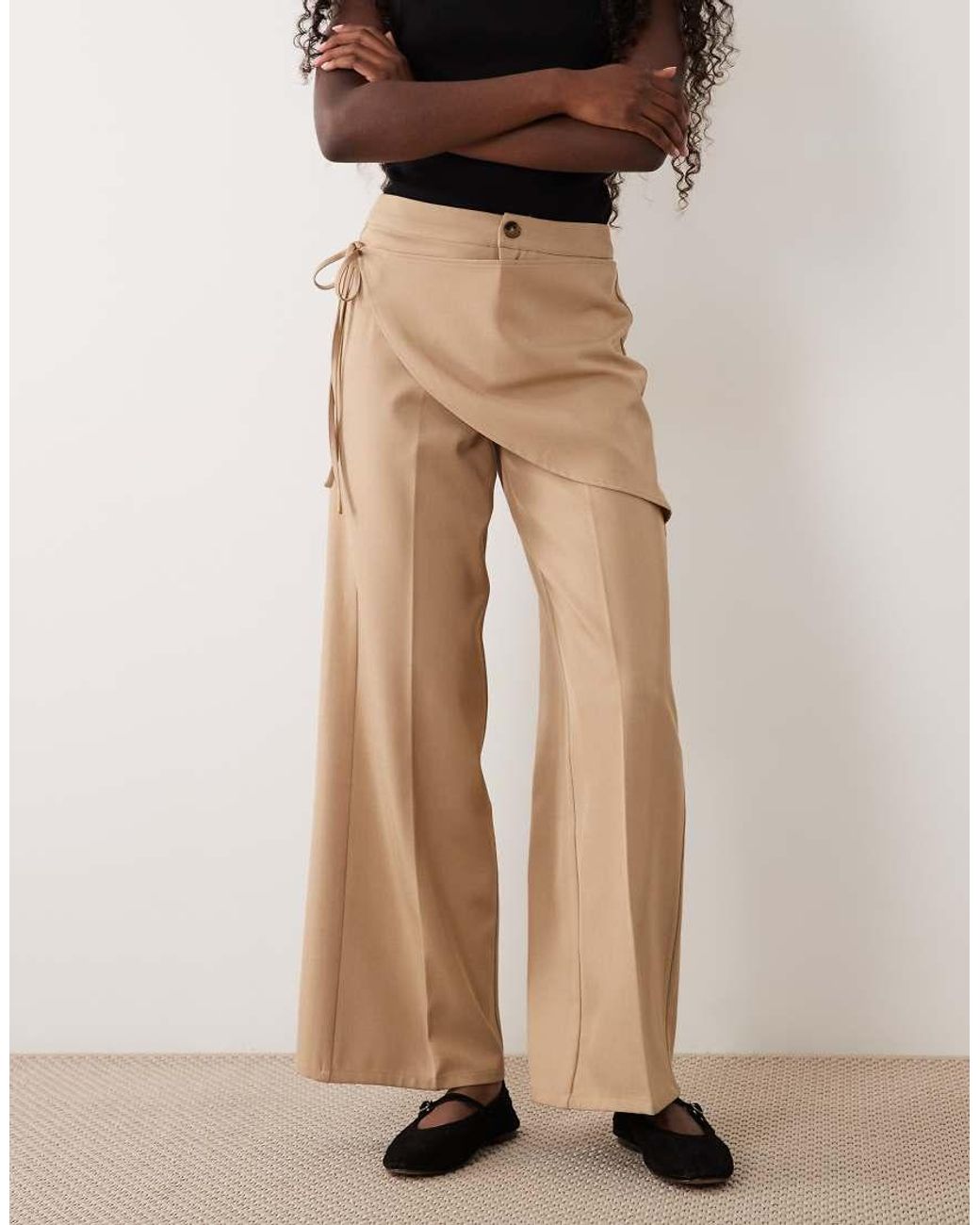 The Frolic Natural Wrap Front Tie Straight Leg Pants