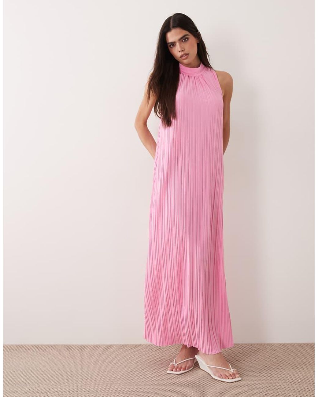 Vila Pink High Neck Plisse Maxi Dress