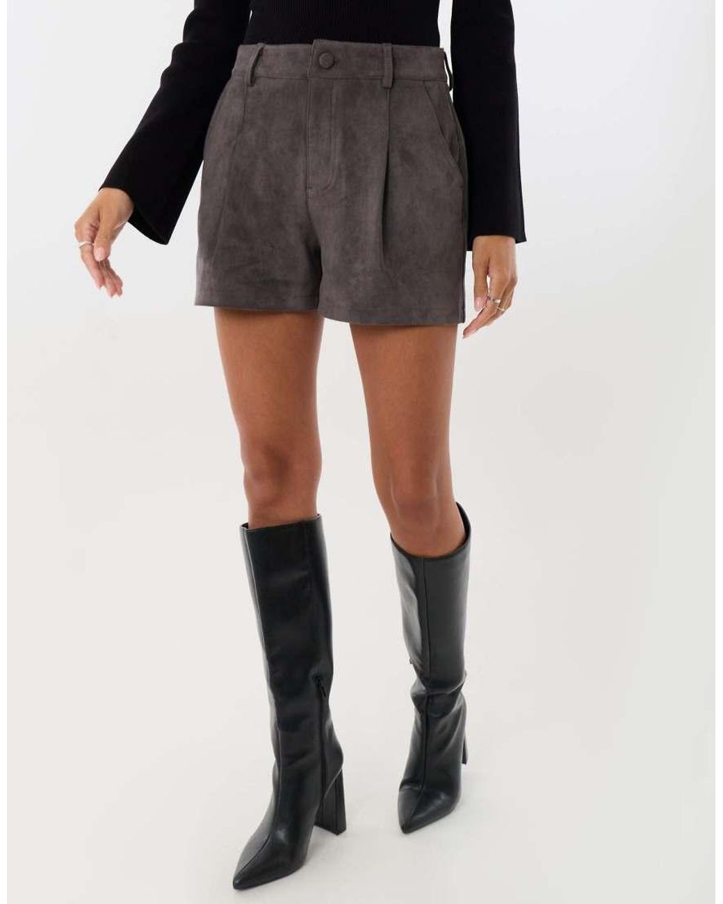 Threadbare Green Faux Suede Tailored Shorts