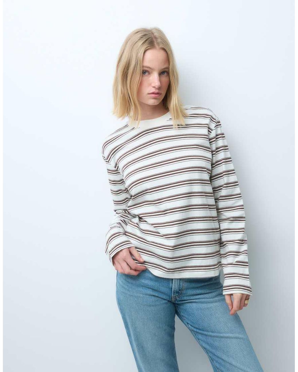 JJXX Blue Oversized Long Sleeve Stripe T-Shirt