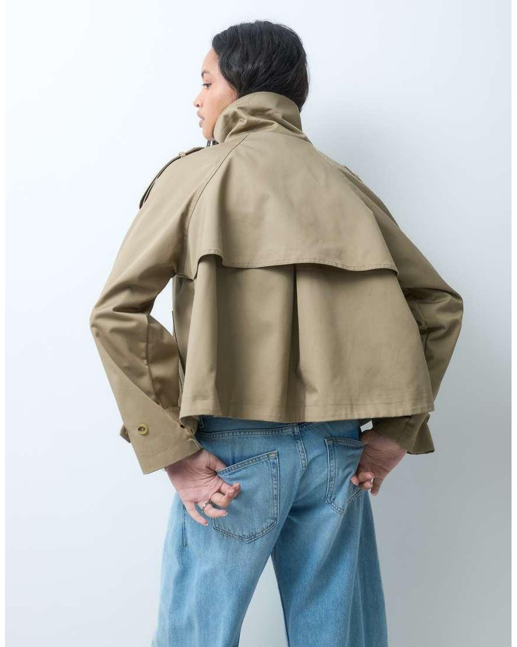 ASOS Natural Funnel Cropped Cape Trench Coat