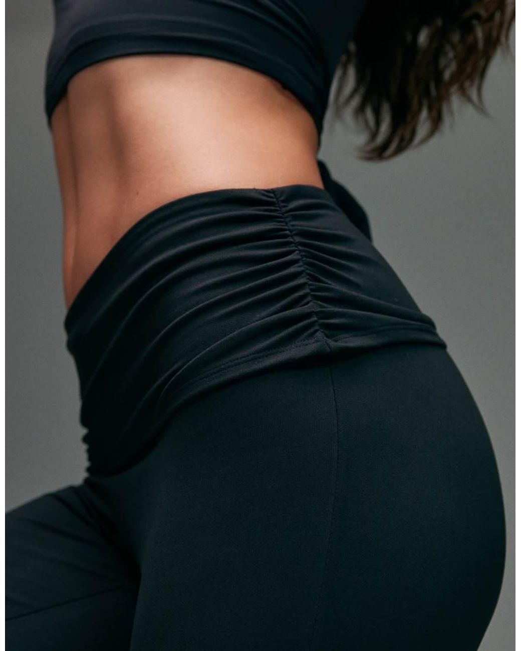 4505 Gray Soft Touch Ruched Foldover Waist Slim Kick Yoga Legging