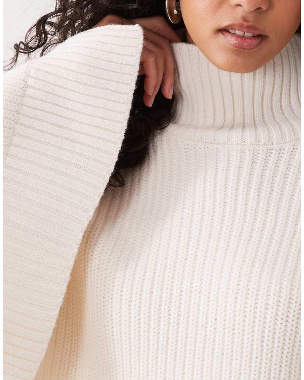 Gina Tricot Natural Split Sleeve Detail Knit Turtleneck Sweater With Wool