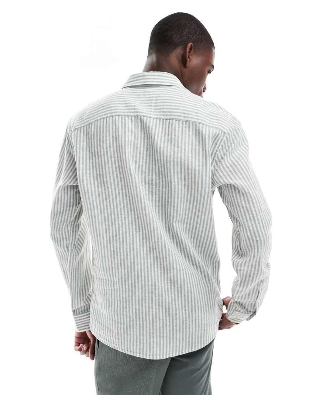Only & Sons White Linen Mix Long Sleeve Shirt for men