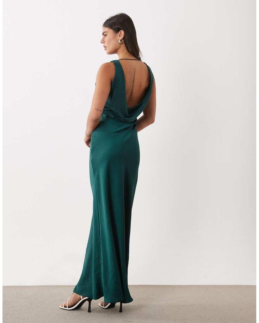 ASOS Green Satin Drape Bodice Maxi Dress With Cowl Back Detail
