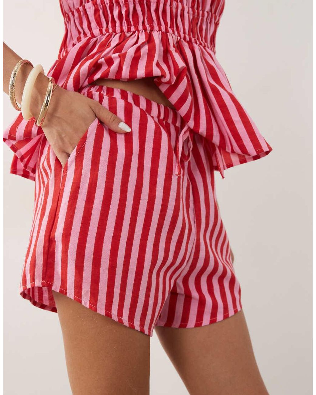 esmé studios Red Esmee Tie Front Beach Shorts Co-ord