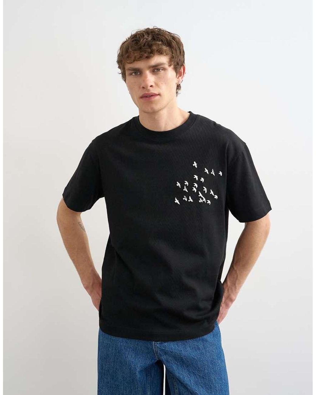 Topman Blue Relaxed Fit T-shirt With Front And Back Bird Print for men