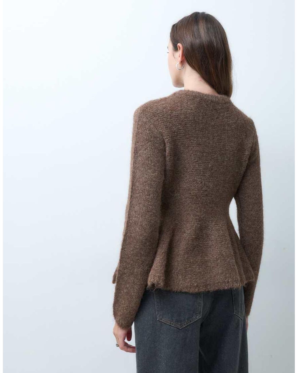 Object Brown Peplum Knitted Cardigan