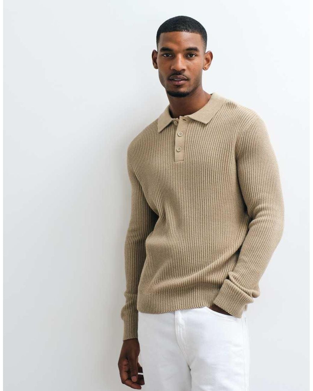 Jack & Jones Natural Fine Rib Polo Jumper for men