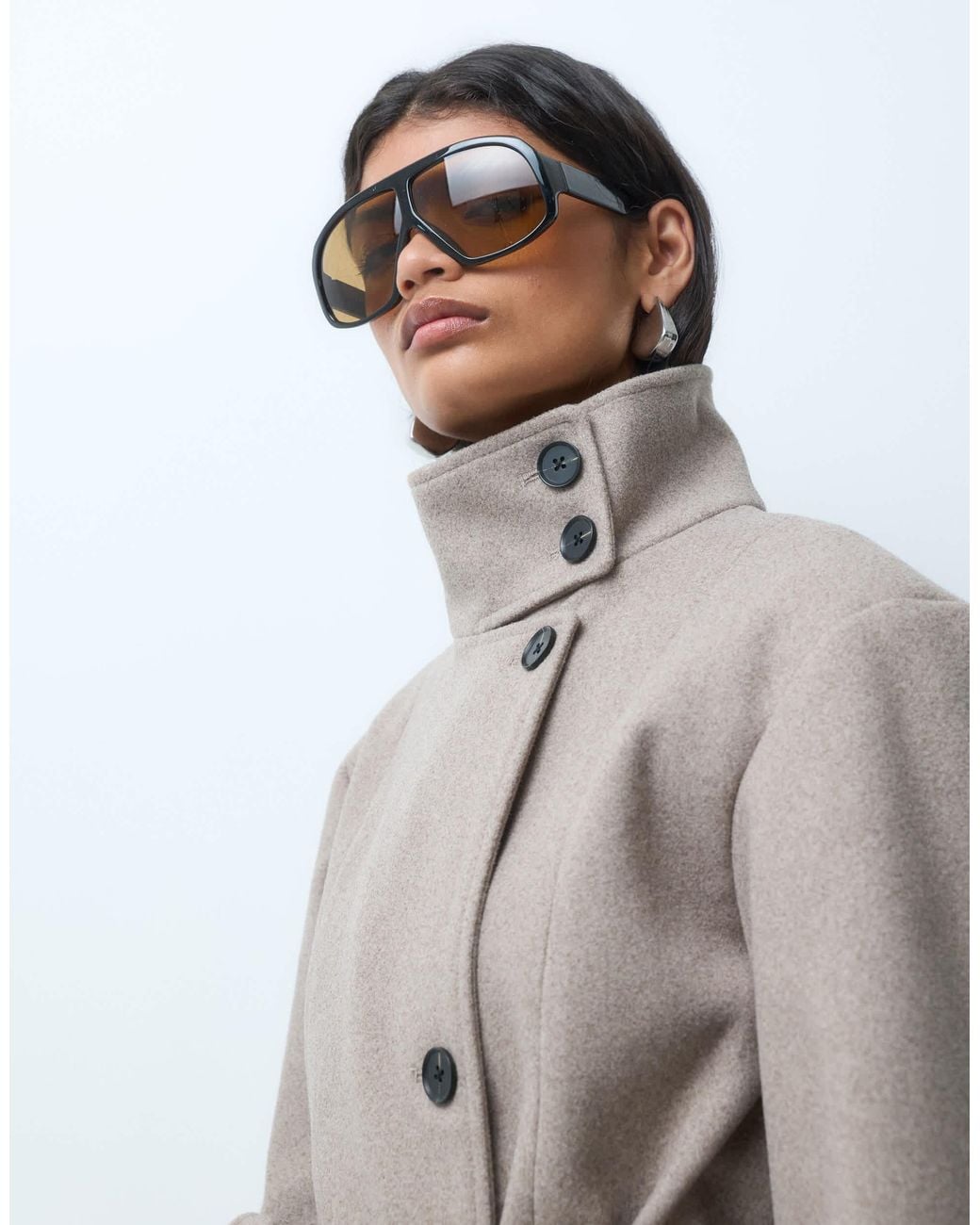 ONLY Gray Funnel Neck Belted Maxi Coat