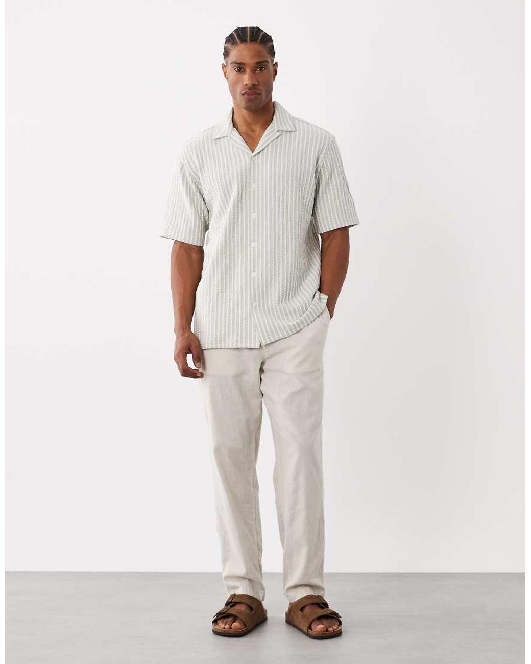 Jack & Jones White Premium Striped Short Sleeve Shirt for men