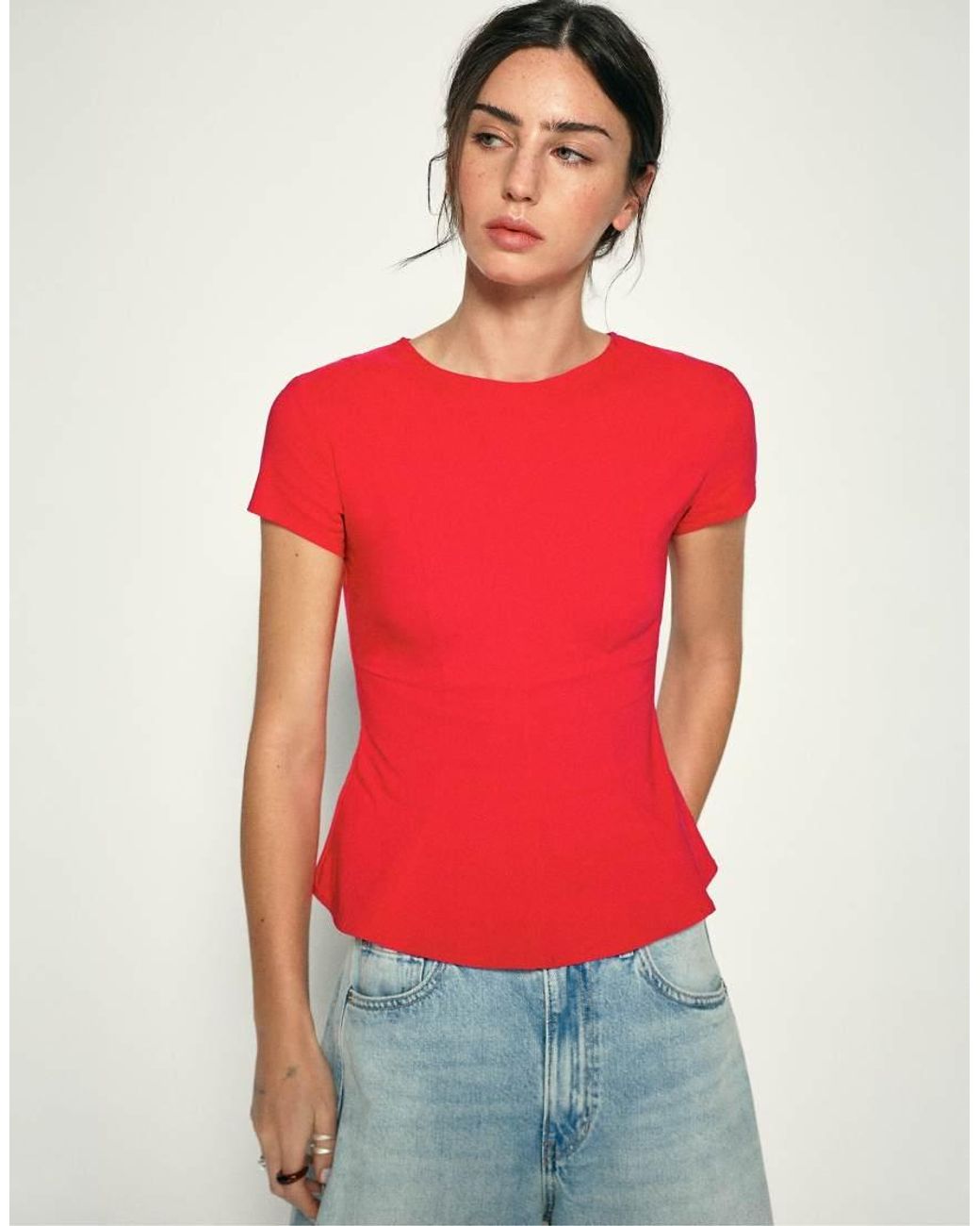 Pull&Bear Red Peplum Top