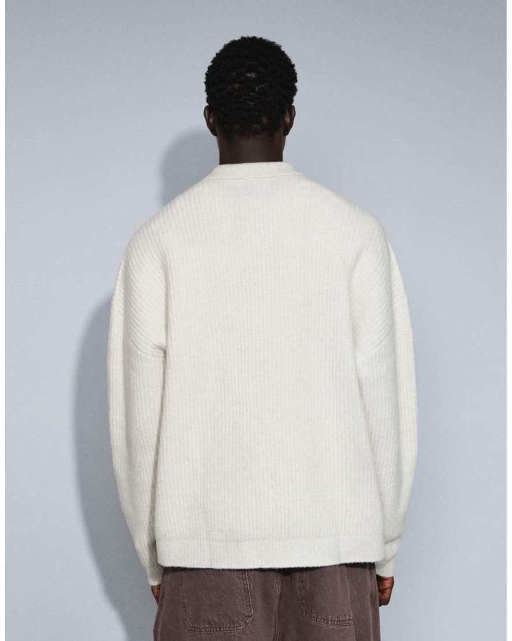 ASOS White Super Oversized Knitted Wool Blend Rib Notch Neck Jumper for men