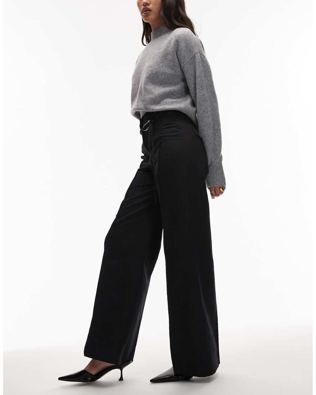 & Other Stories Gray Tie Belt Flared Tailored Trousers