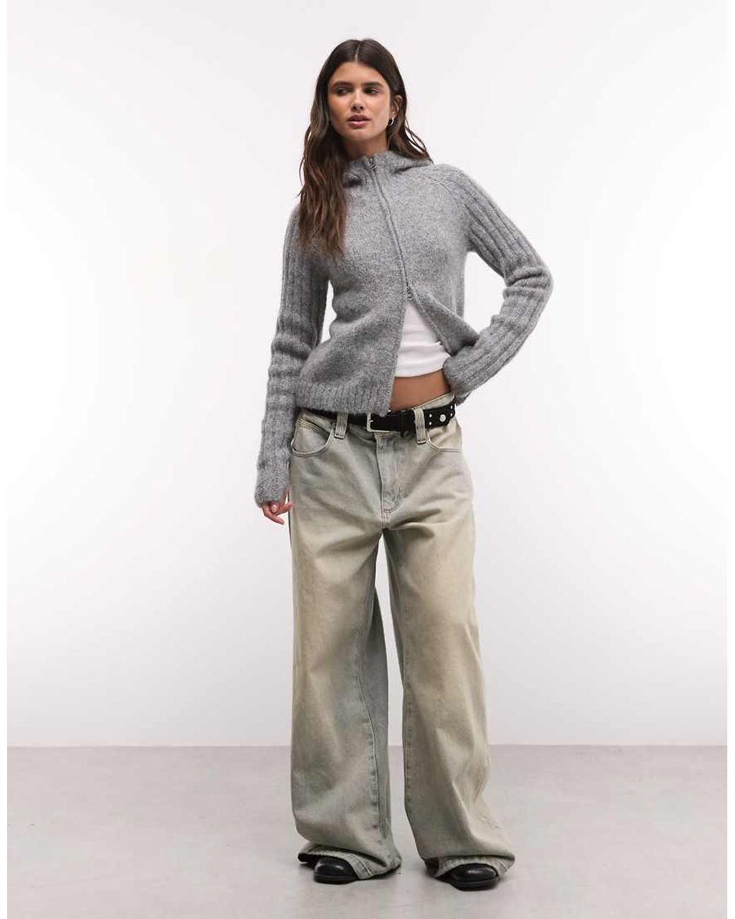 Weekday Gray Wool Blend Zip Cardigan With Hood