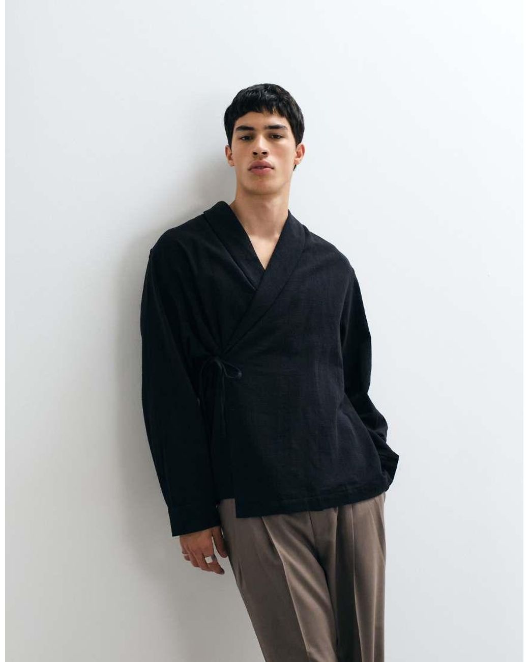 ASOS Blue Oversized Wrap Tie Shirt for men