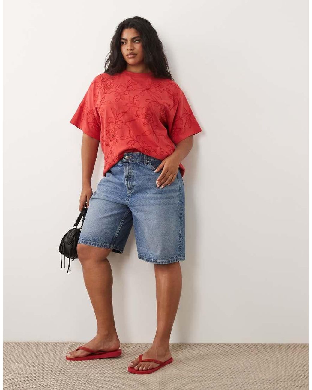 ASOS Red Asos Design Curve Boxy Tee With Embellished Beaded Flowers