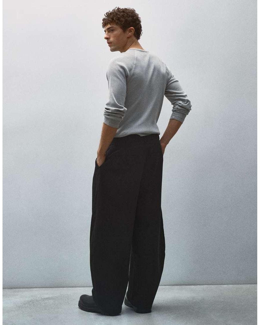 Bershka Black Darted Barrel Tailored Fit Trousers for men