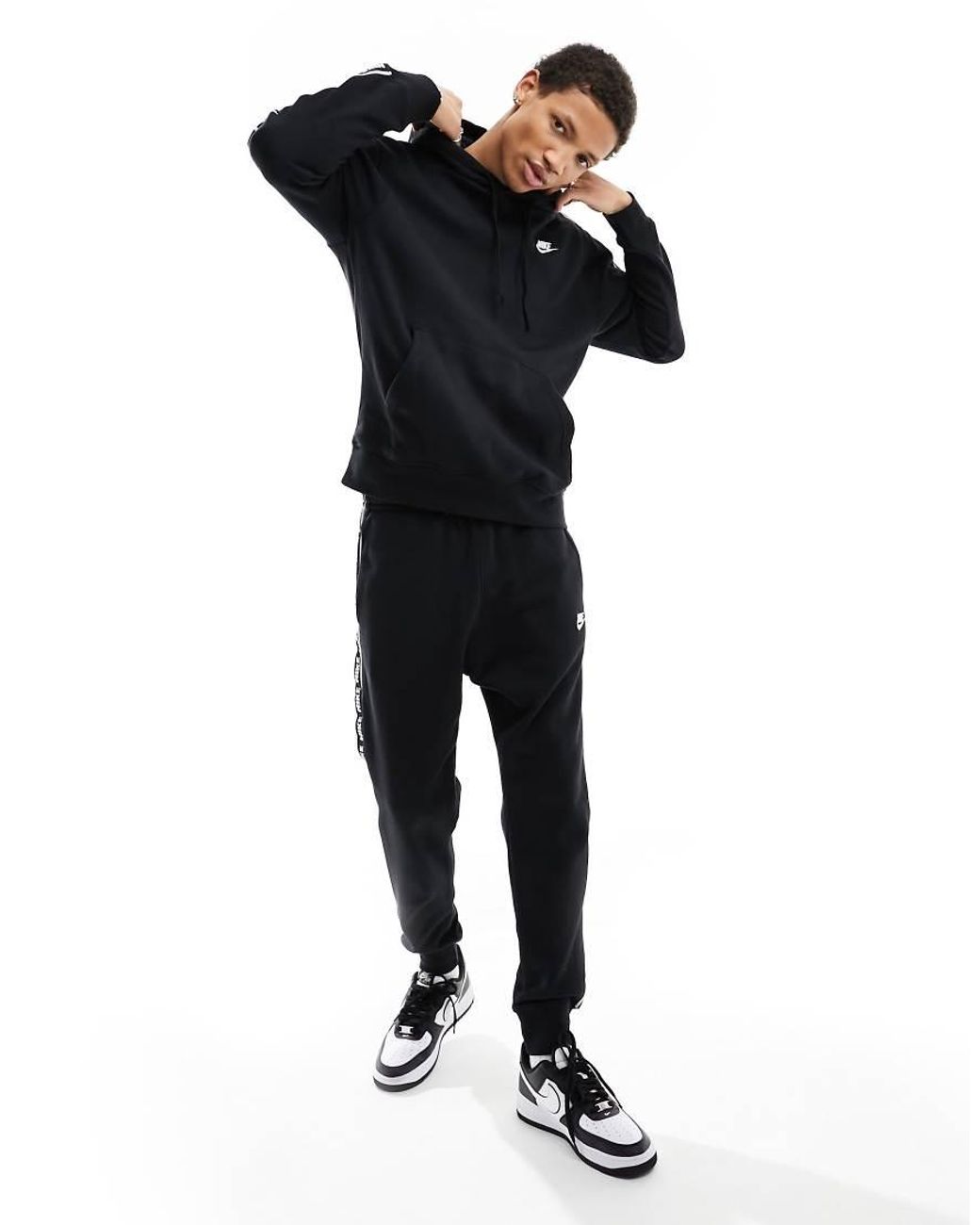 Nike tape tracksuit black sale