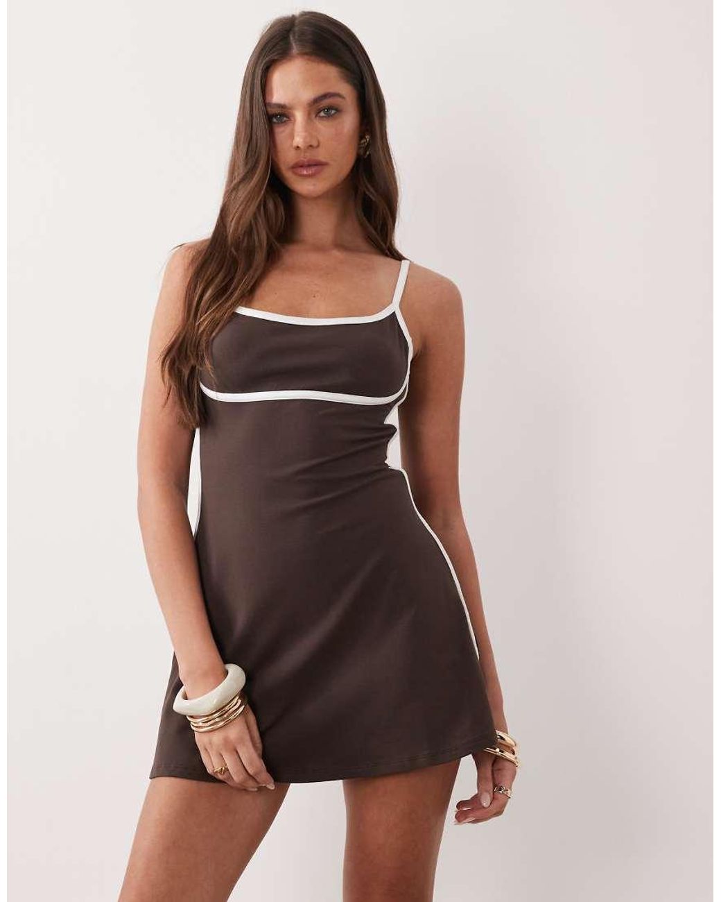 The Frolic Brown Exclusive Jersey Contrast Piping Cami Mini Dress