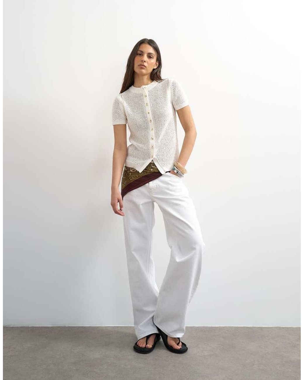 TOPSHOP White Knitted Stitchy Cardigan