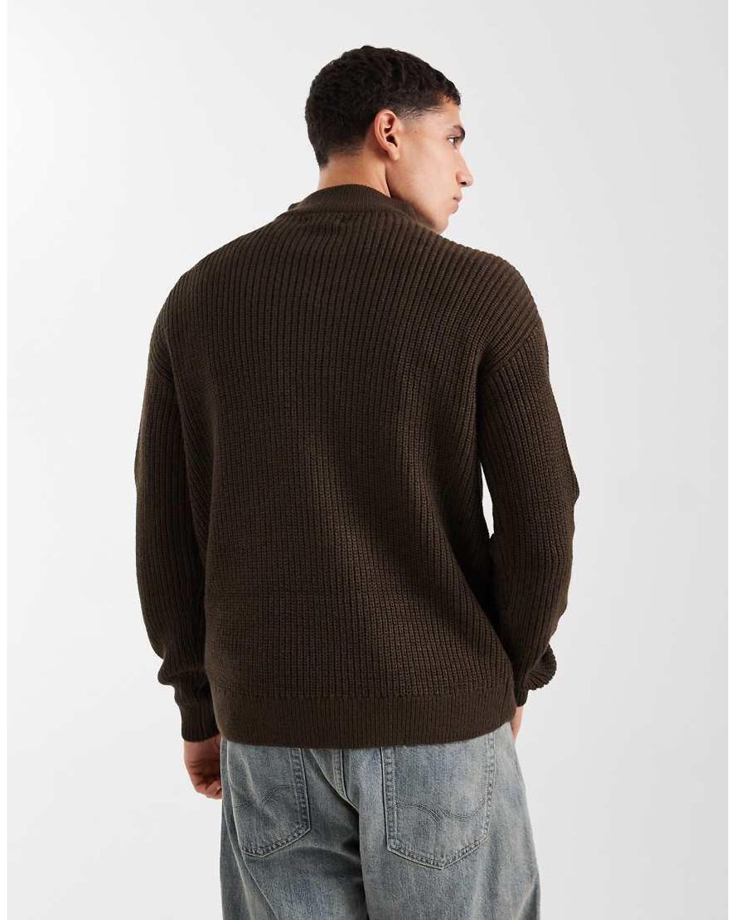 New Look Purple Fisherman Knit 1/4 Zip Jumper for men