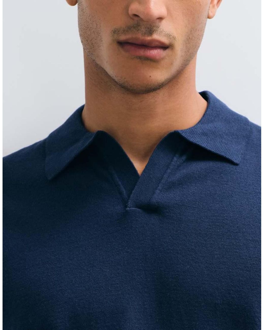 ASOS Blue Essential Relaxed Fine-Knit Notch Polo for men