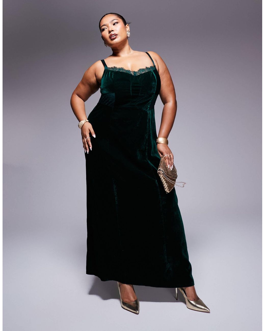 ASOS Asos Design Curve Velvet Corset Midi Dress With Lace Insert in ...