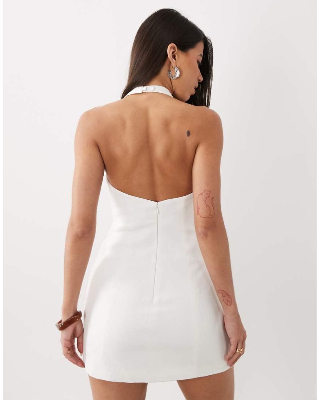 Forever New White Linen Mix Halter Neck Mini Dress With Hardware Detail