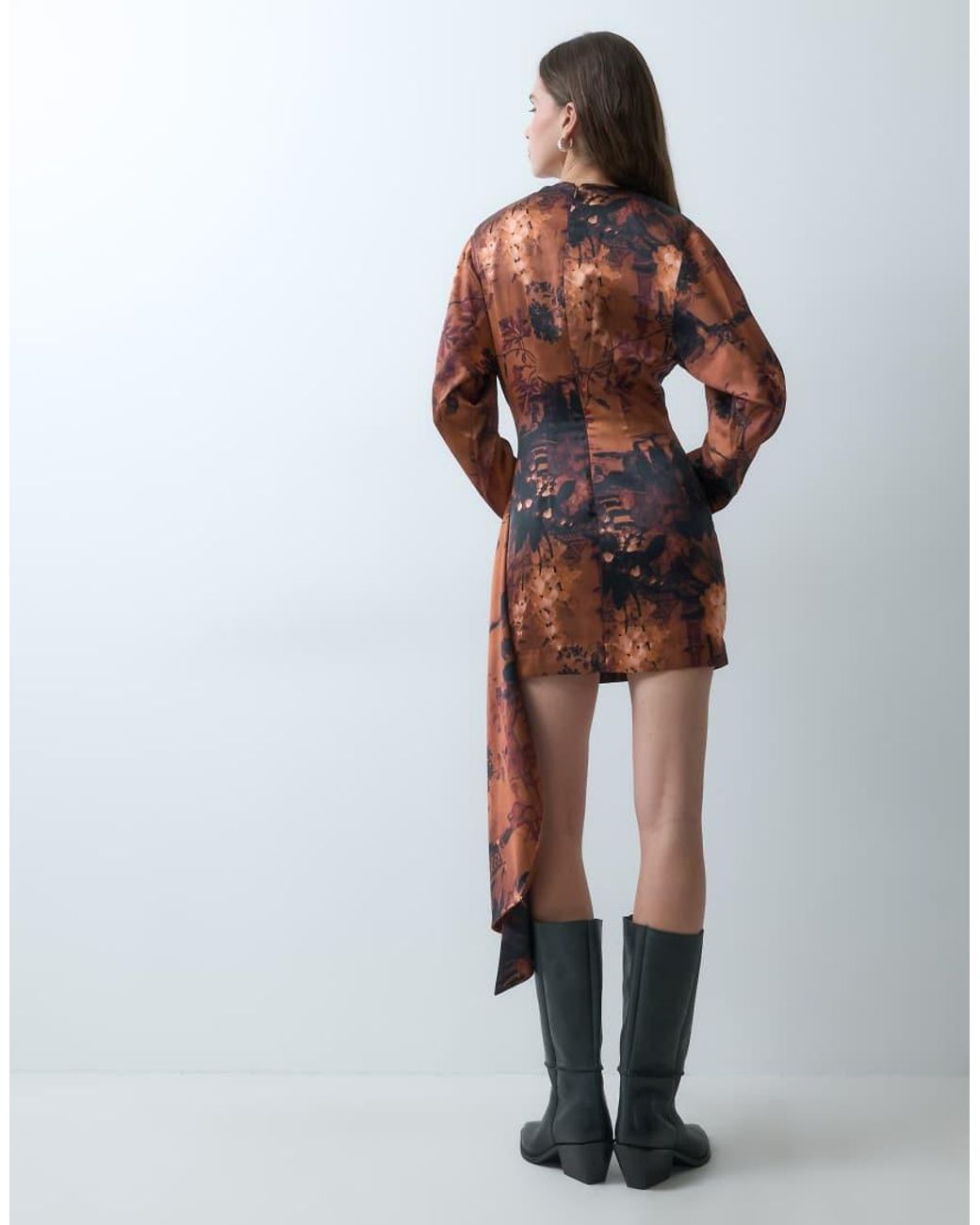 ASOS Multicolor Satin Long Sleeve Shoulder Pad Mini Dress And Sash Detail