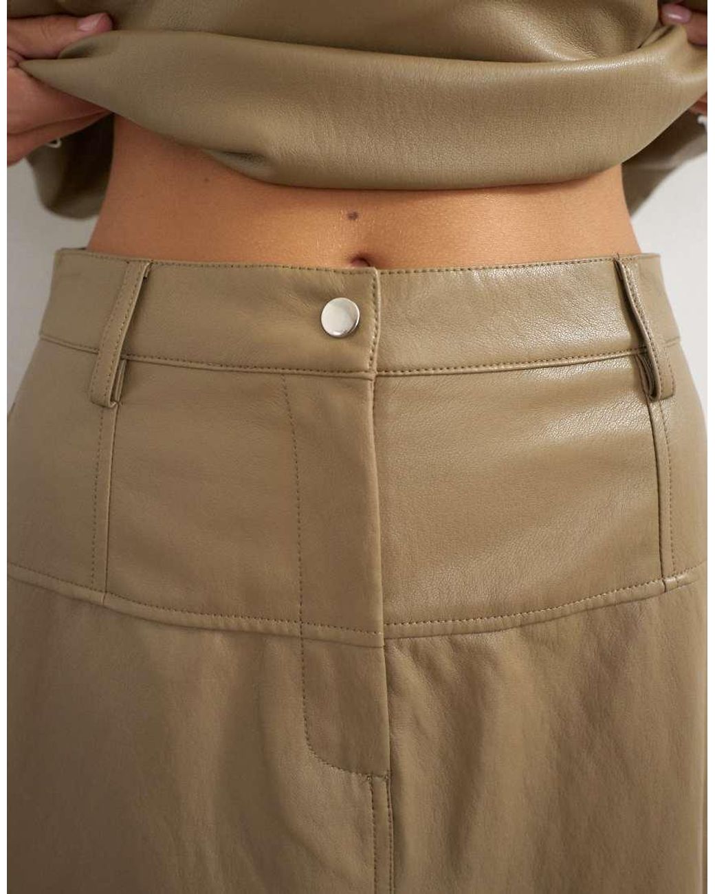 TOPSHOP Natural Faux Leather Barrel Midi Skirt