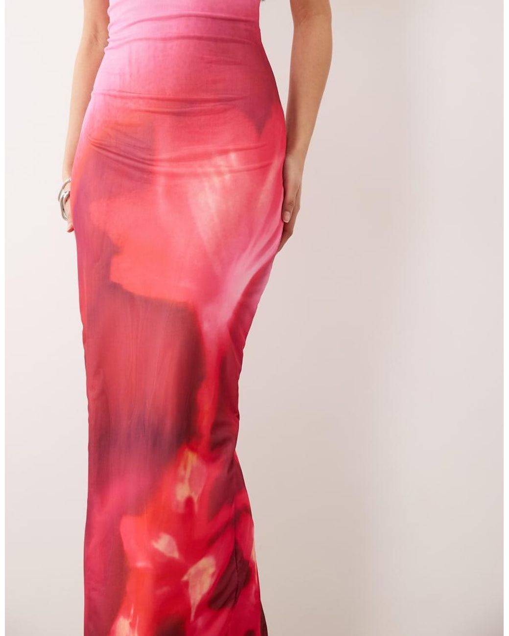 Murci Pink Mesh Bandeau Maxi Dress