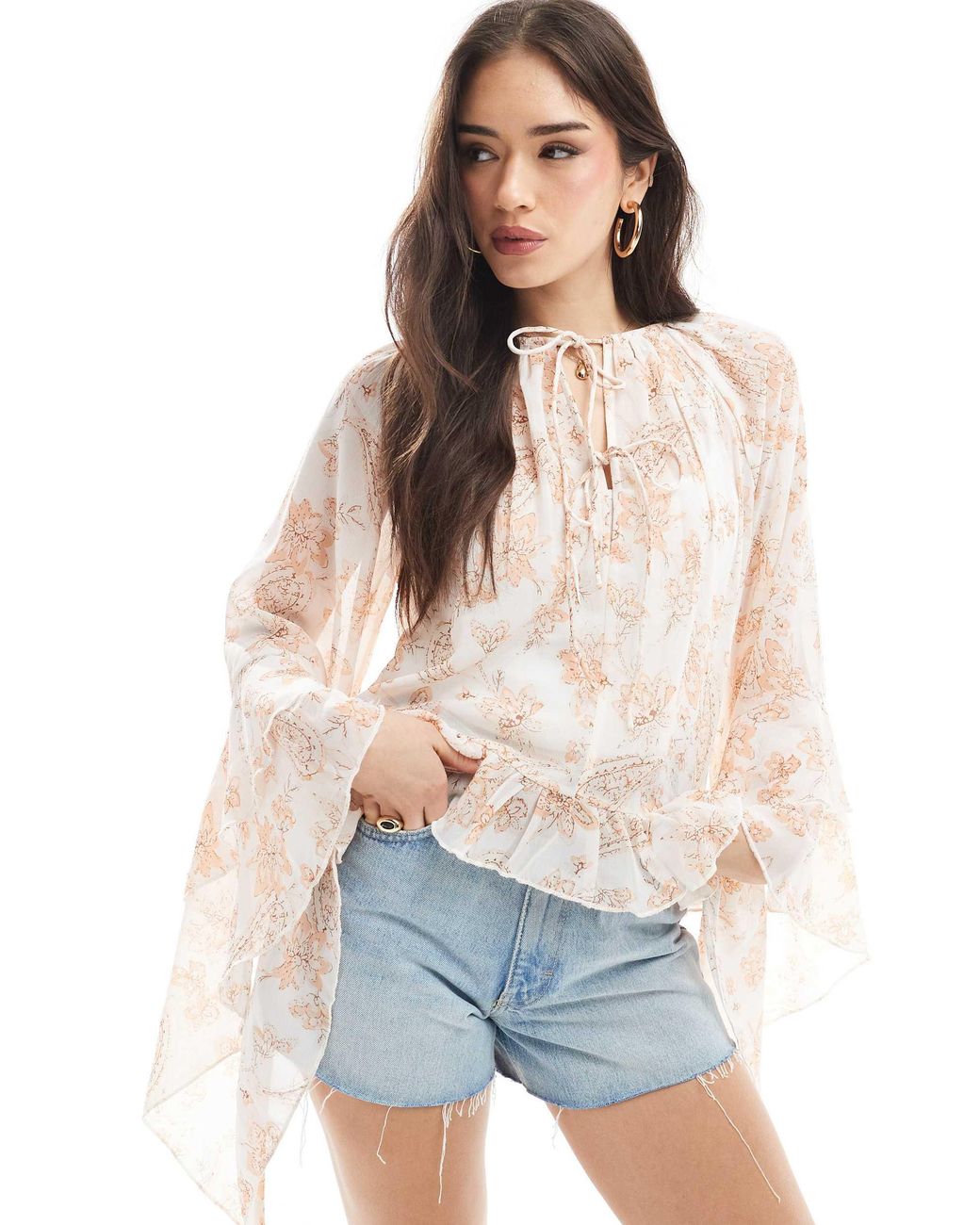 ASOS White Tie Neck Floaty Top