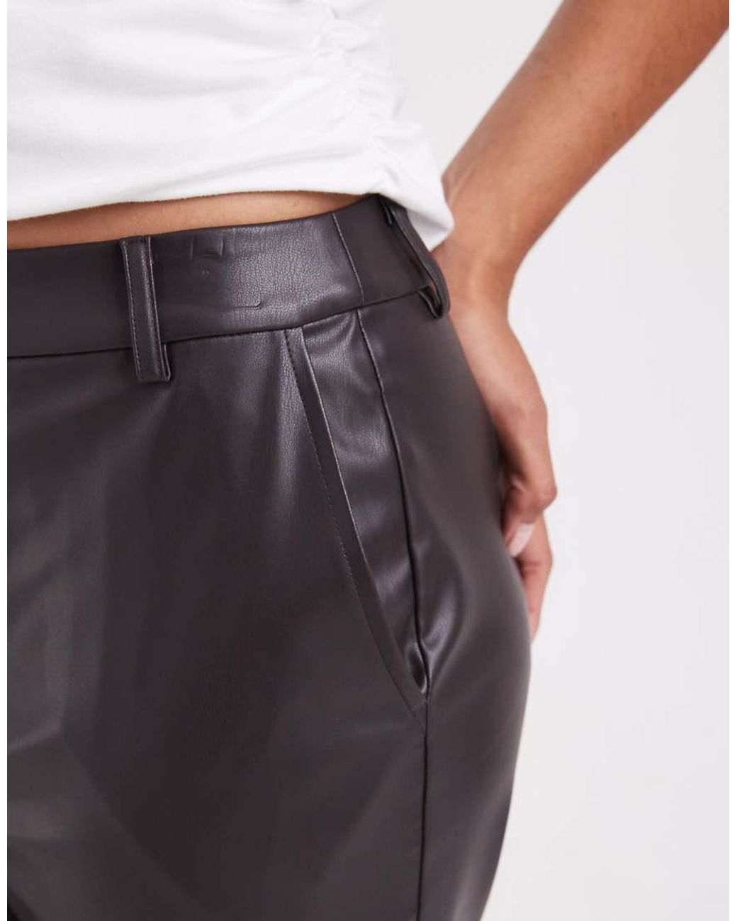 ASOS Brown Tailored Faux Leather Straight Leg Pants
