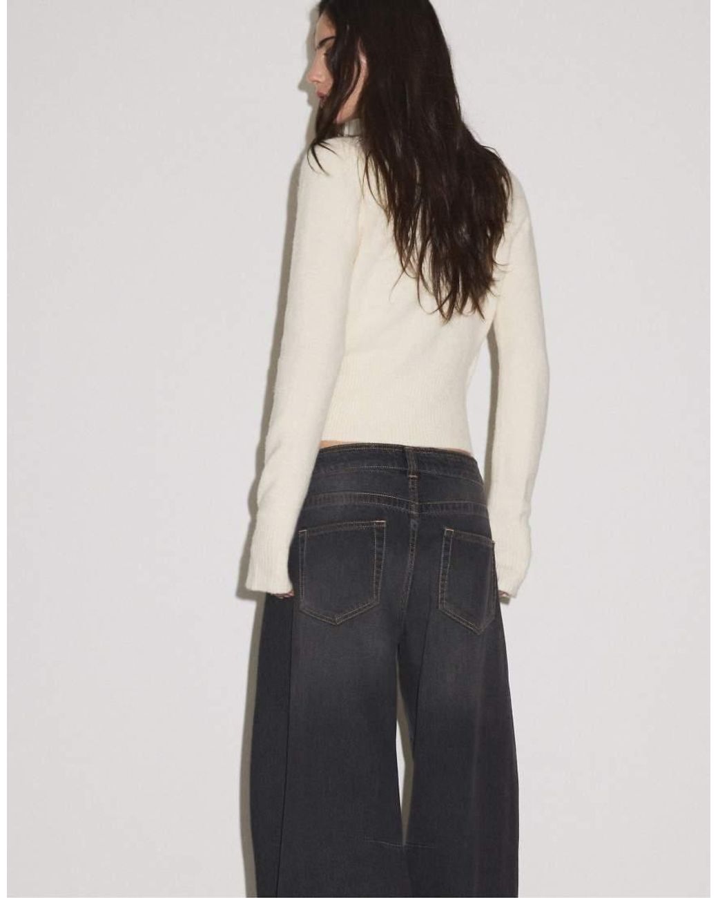 Stradivarius White Button-Up Wrap Knit Cardigan